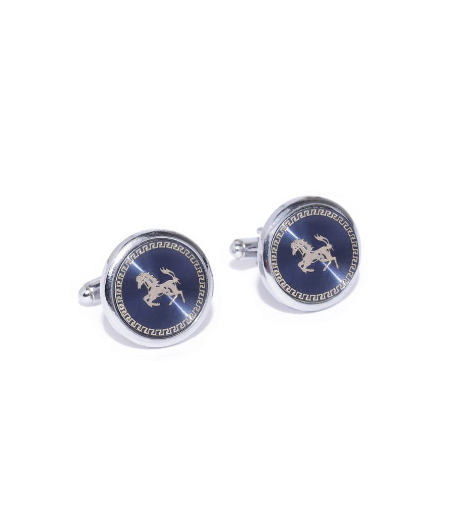 YouBella Jewellery Valentine Gifts for Men Latest Stylish Horse Silver Blue Formal Cuff Links Cufflinks Set for Men
